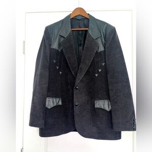 Vintage Men's Black Western Blazer With Leather Accents